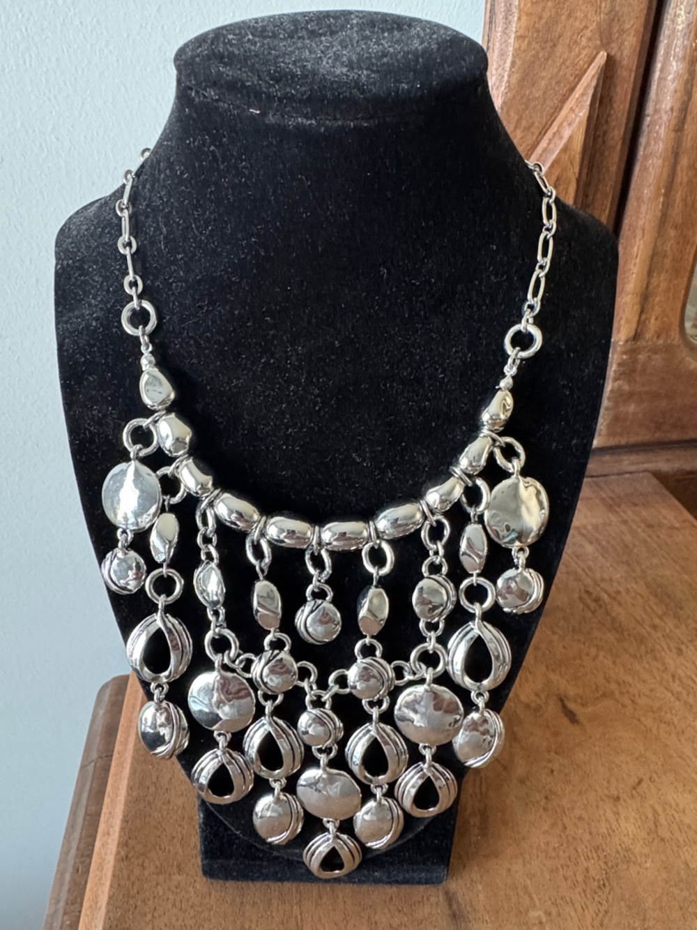 Chico's Silver-Tone Cascading Multi-Drop Statement Necklace